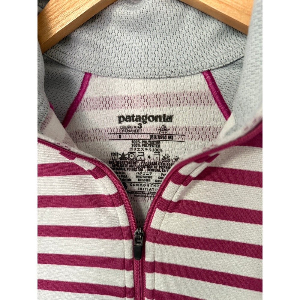 Patagonia Capilene 3 Midweight Quarter Zip Pullover Women Small Pink Stripe Gray - Picture 7 of 8